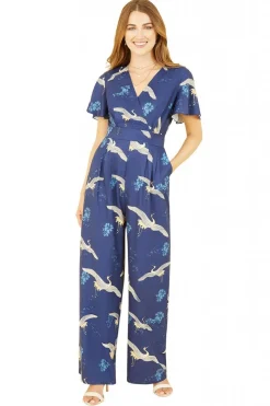 Women Yumi Crane Print Angel Sleeve Jumpsuit