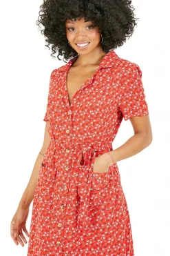 Women Yumi Ditsy Leaf Print Retro Shirt Dress