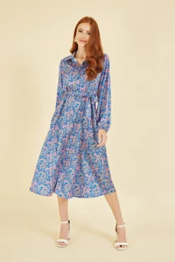 Women Yumi Ditsy Print Long Sleeve Midi Shirt Dress