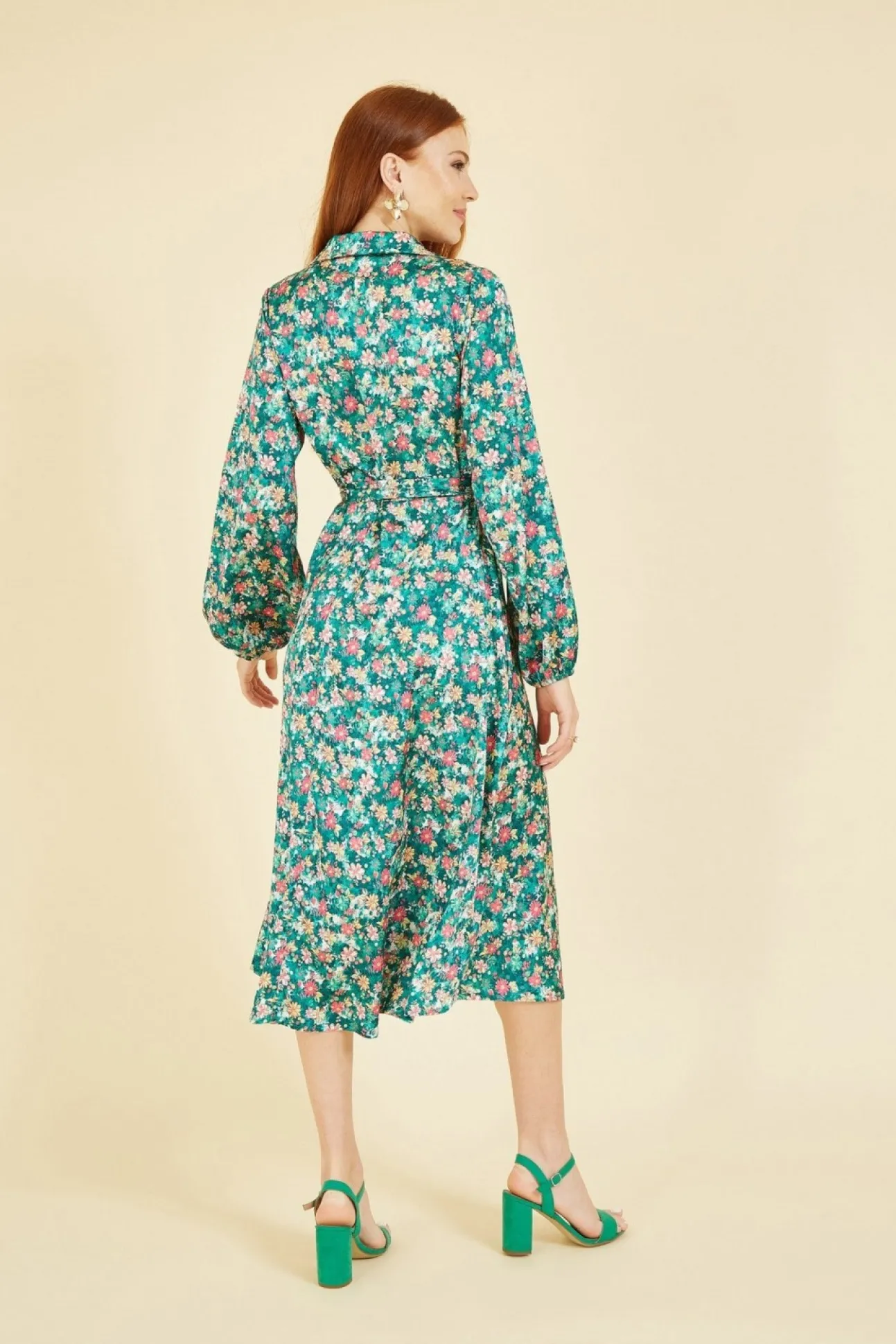 Women Yumi Ditsy Print Long Sleeve Midi Shirt Dress