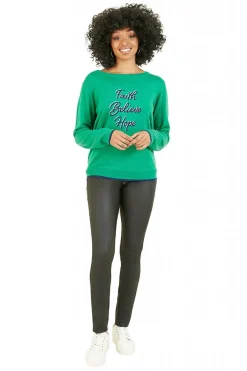 Women Yumi Faith Believe Hope Slogan Knitted Jumper