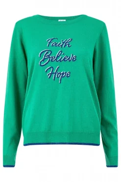 Women Yumi Faith Believe Hope Slogan Knitted Jumper