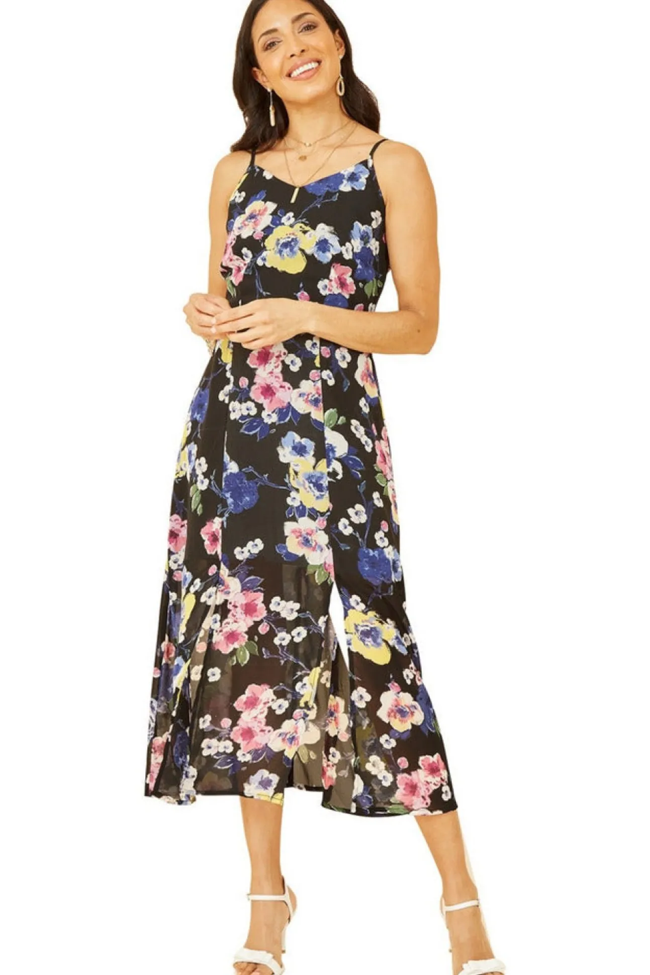 Women Yumi Floral Strappy Midi Dress With Split Hem