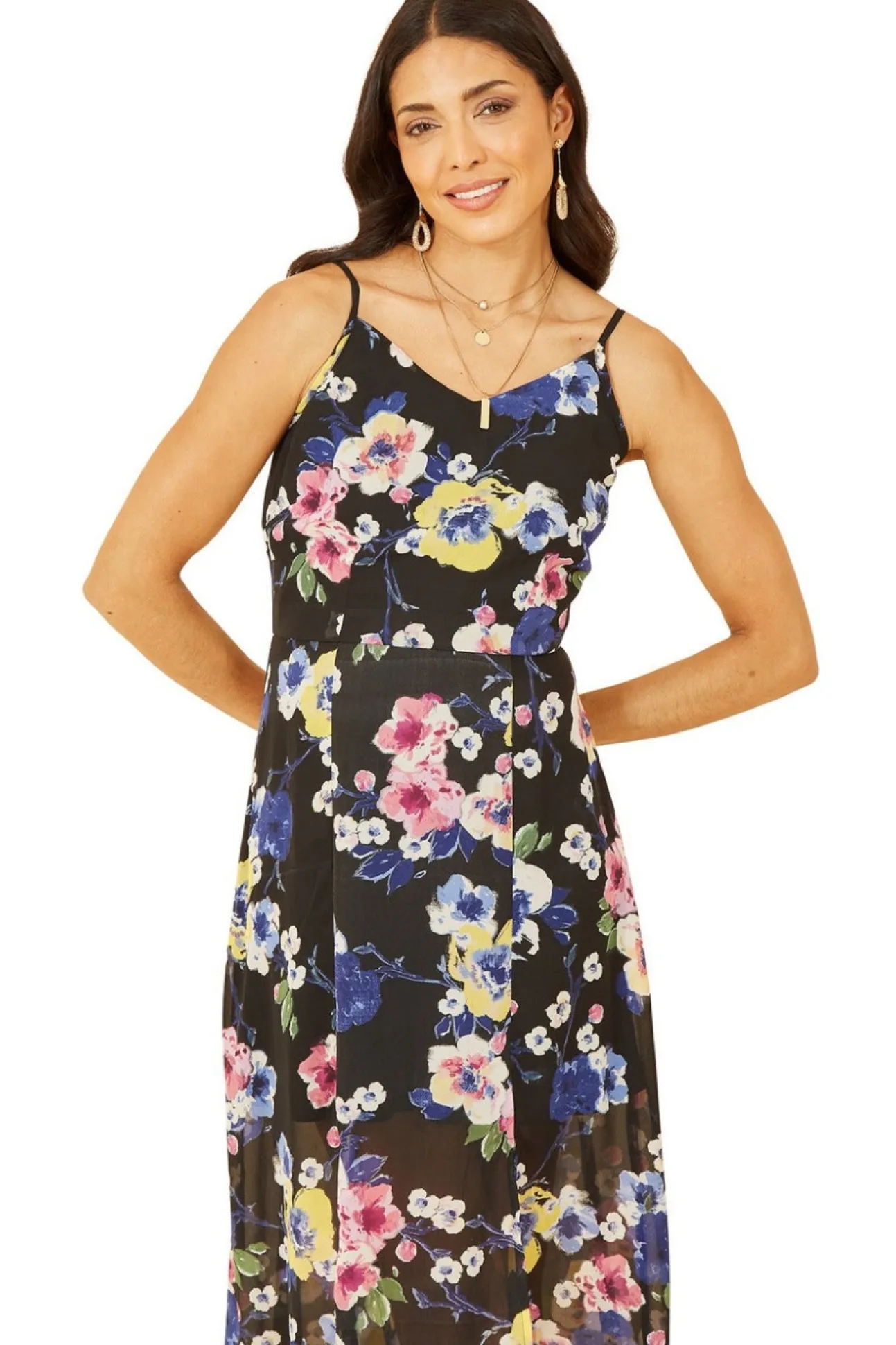 Women Yumi Floral Strappy Midi Dress With Split Hem