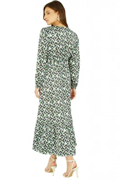 Women Yumi Geo Print Wrap Satin Midi Dress