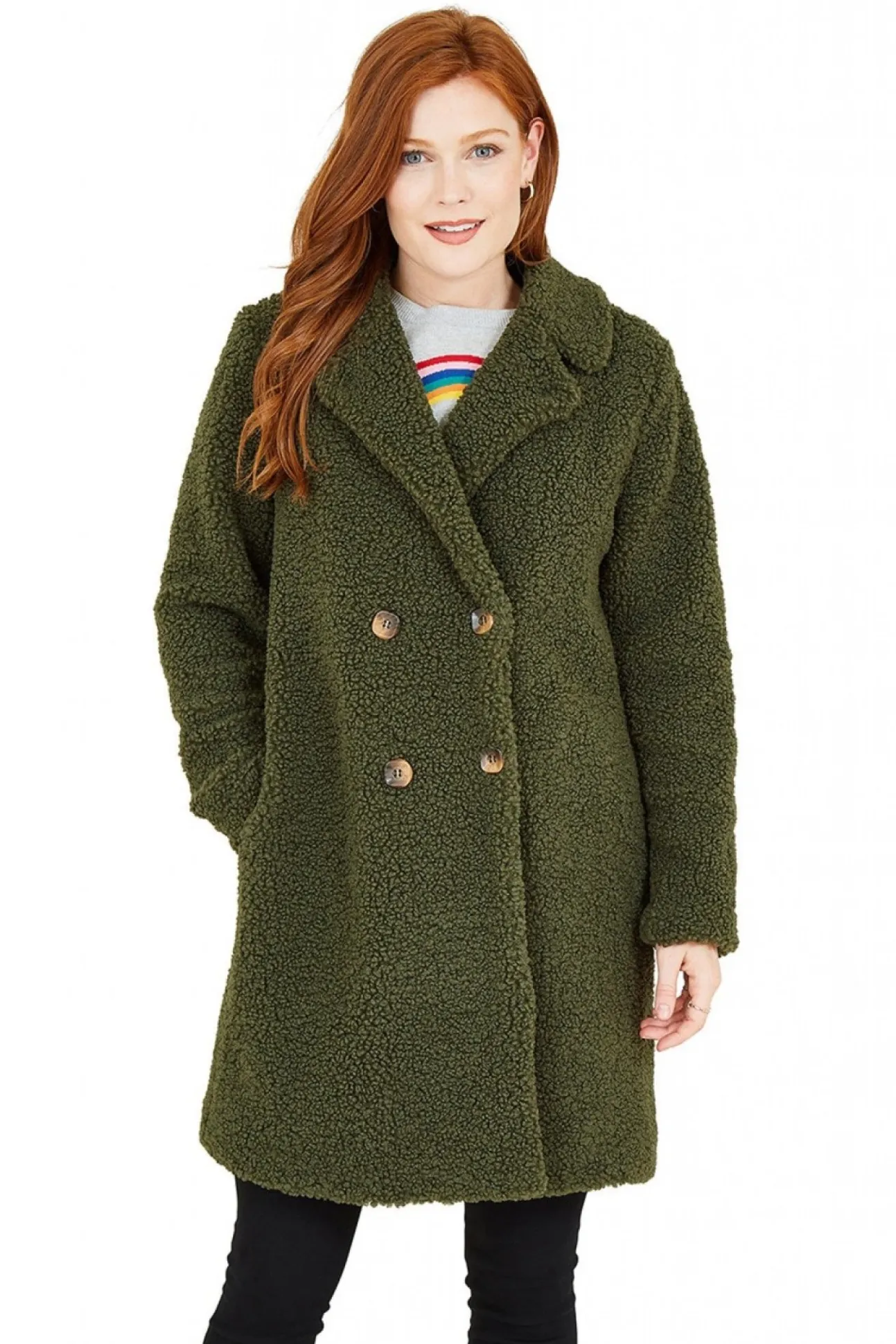 Women Yumi Green Teddy Bear Coat