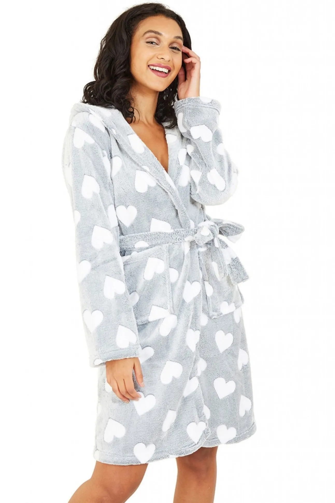 Women Yumi Heart Luxury Fleece Hooded Robe