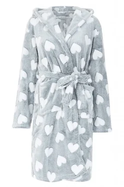 Women Yumi Heart Luxury Fleece Hooded Robe