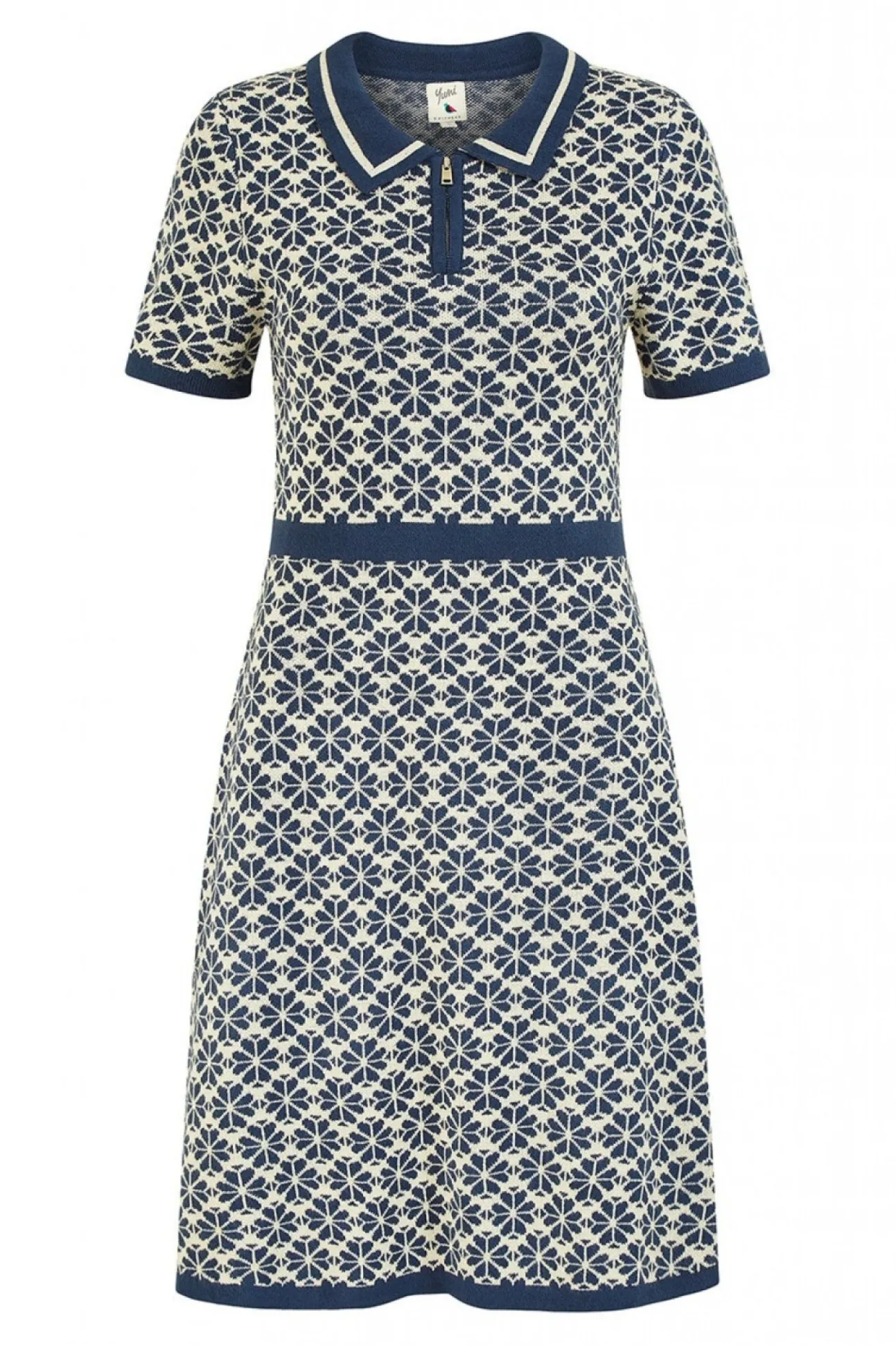 Women Yumi Intarsia Daisy Knitted Dress With Zip Collar