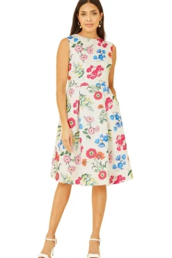 Women Yumi Ivory Botanical Floral Jacquard Skater Dress