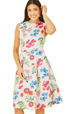 Women Yumi Ivory Botanical Floral Jacquard Skater Dress