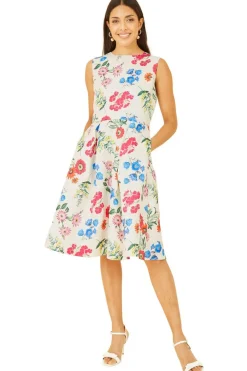 Women Yumi Ivory Botanical Floral Jacquard Skater Dress