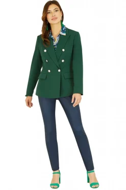 Women Yumi Khaki Blazer With Button Detail