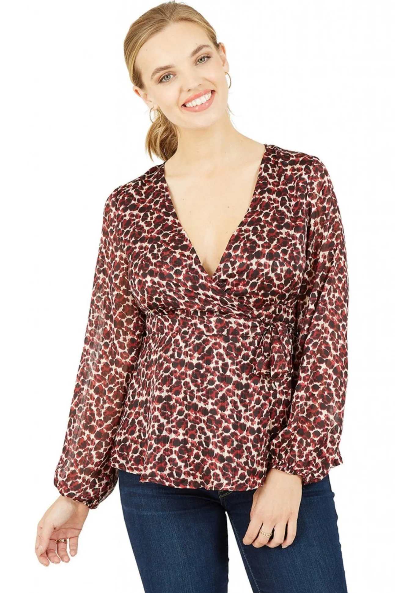 Women Yumi Lurex Leopard Print Wrap Top