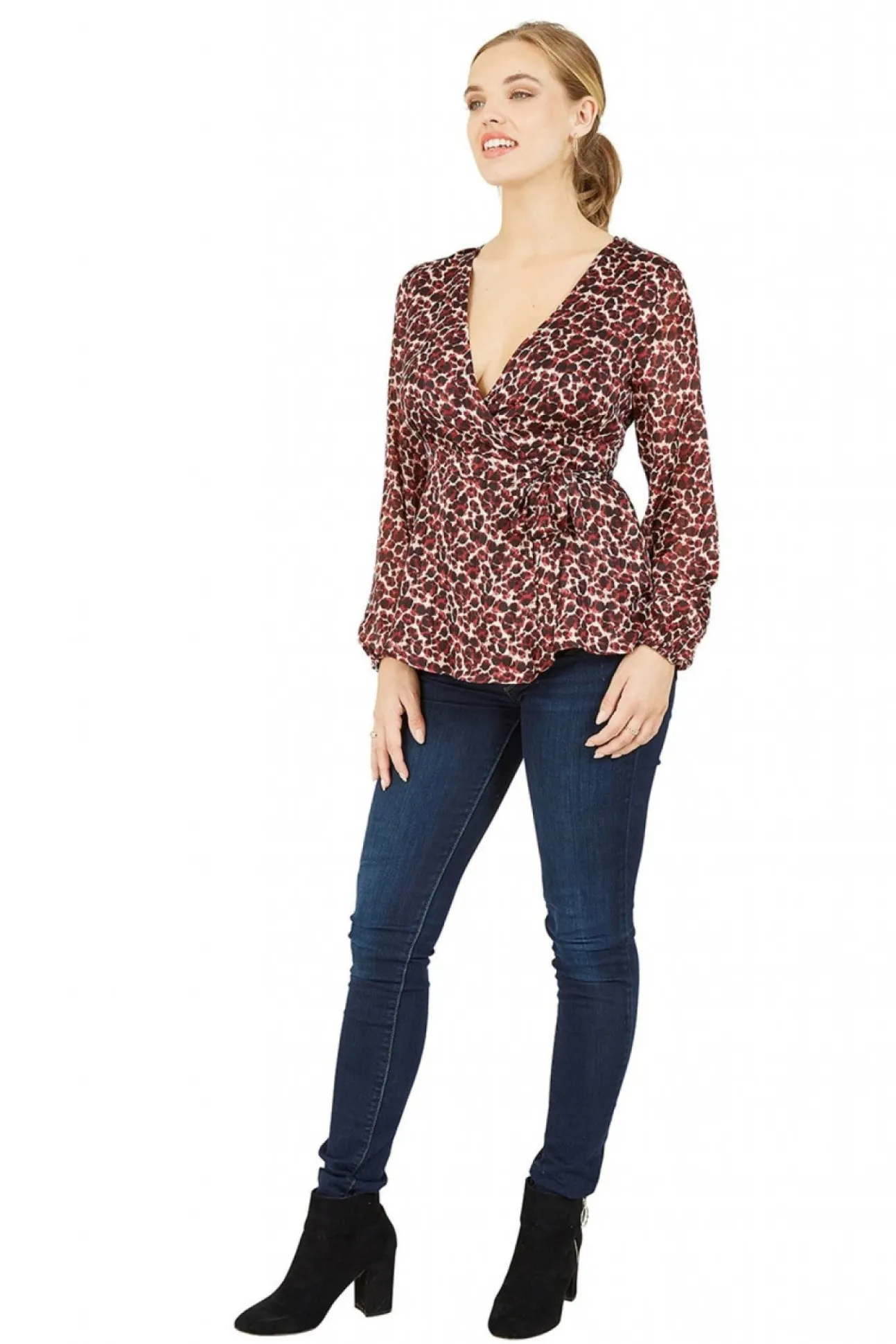 Women Yumi Lurex Leopard Print Wrap Top