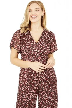 Women Yumi Lurex Leopard Print Wrap Jumpsuit With Pockets