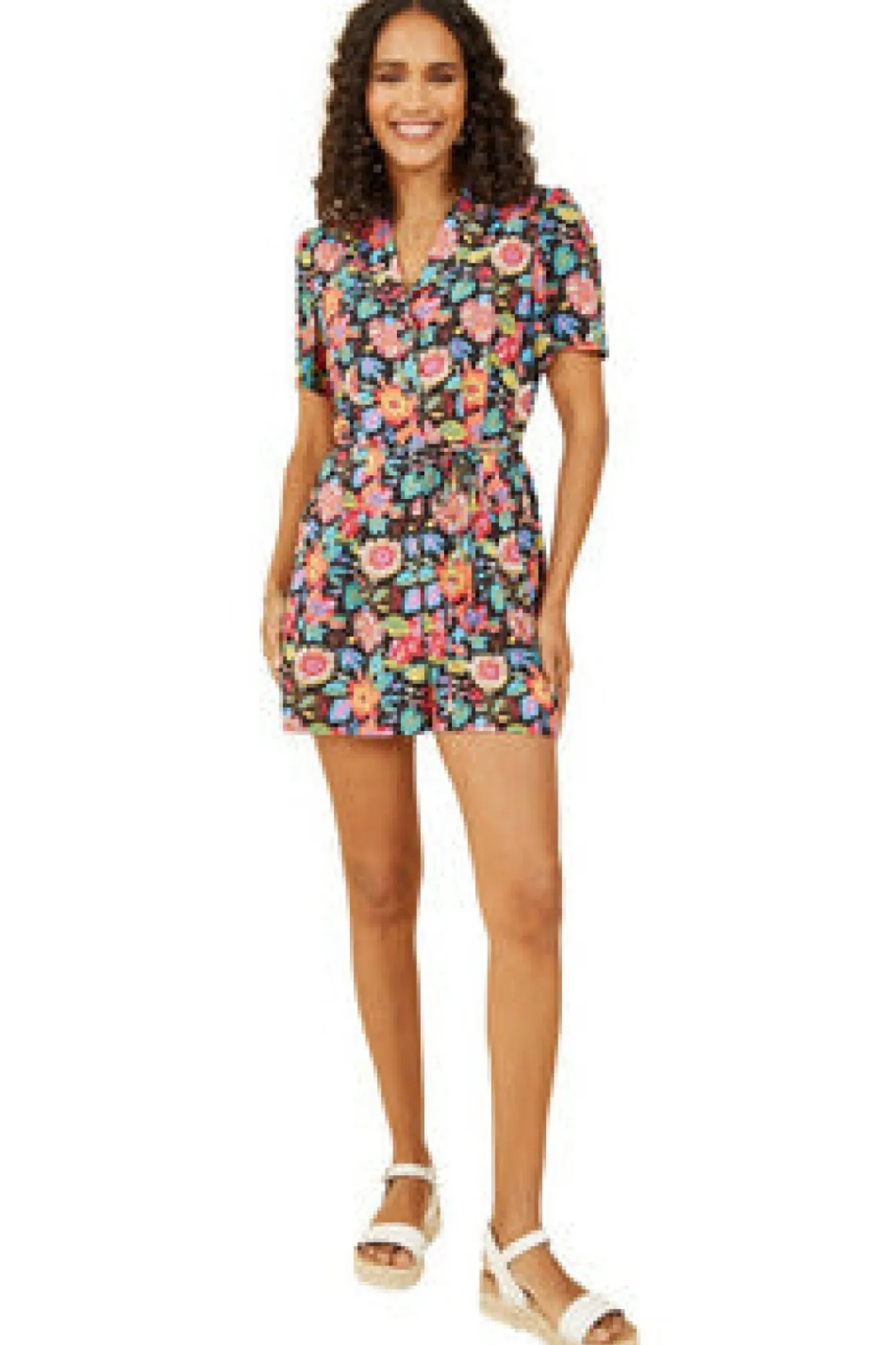 Women Yumi Multicoloured Retro Floral Button Up Playsuit