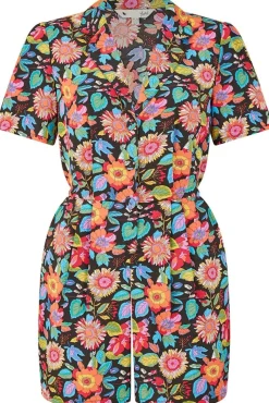 Women Yumi Multicoloured Retro Floral Button Up Playsuit