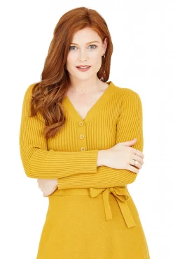 Women Yumi Mustard Knitted Skater Dress