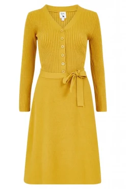 Women Yumi Mustard Knitted Skater Dress