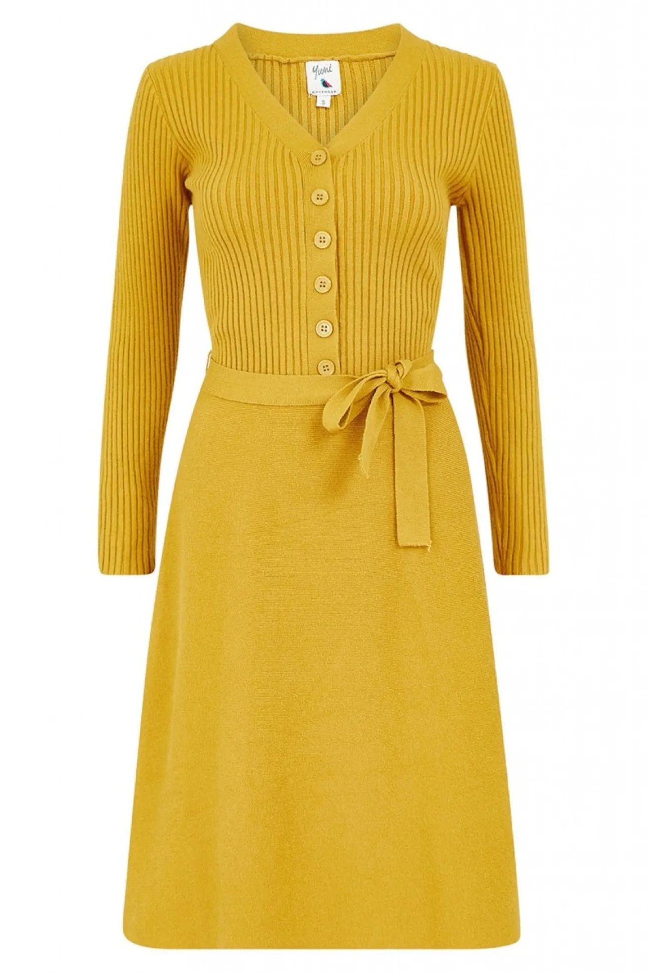 Women Yumi Mustard Knitted Skater Dress