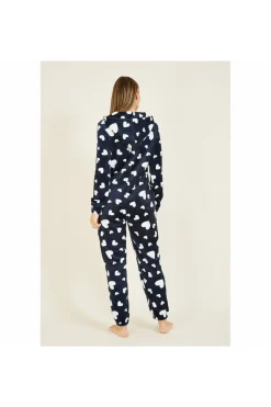 Women Yumi Navy Heart Super Soft Onesie With Pockets
