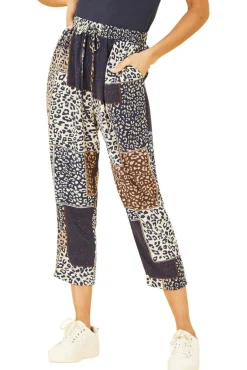 Women Yumi Navy Patchwork Animal Print Cropped Trouser