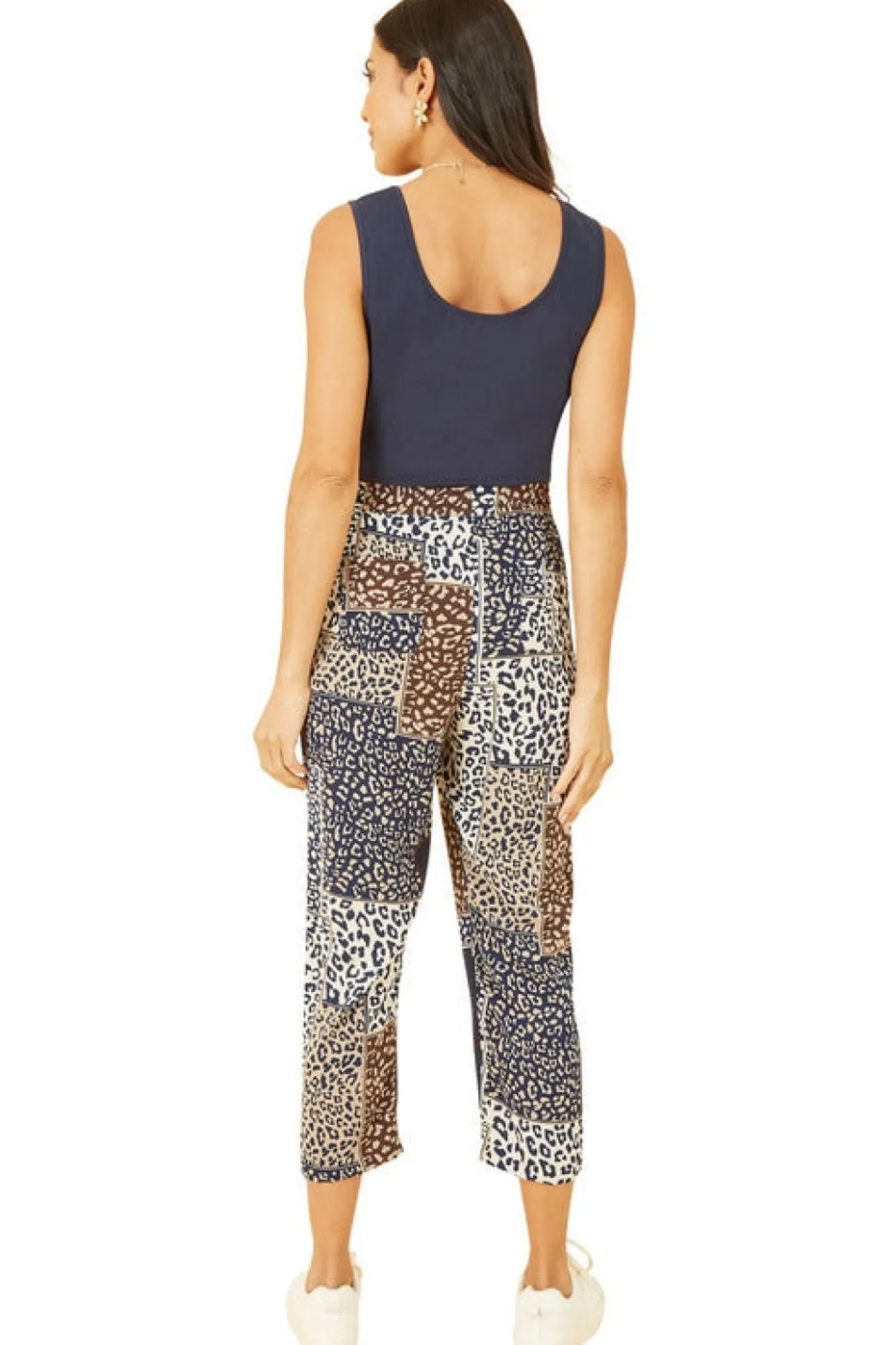 Women Yumi Navy Patchwork Animal Print Cropped Trouser