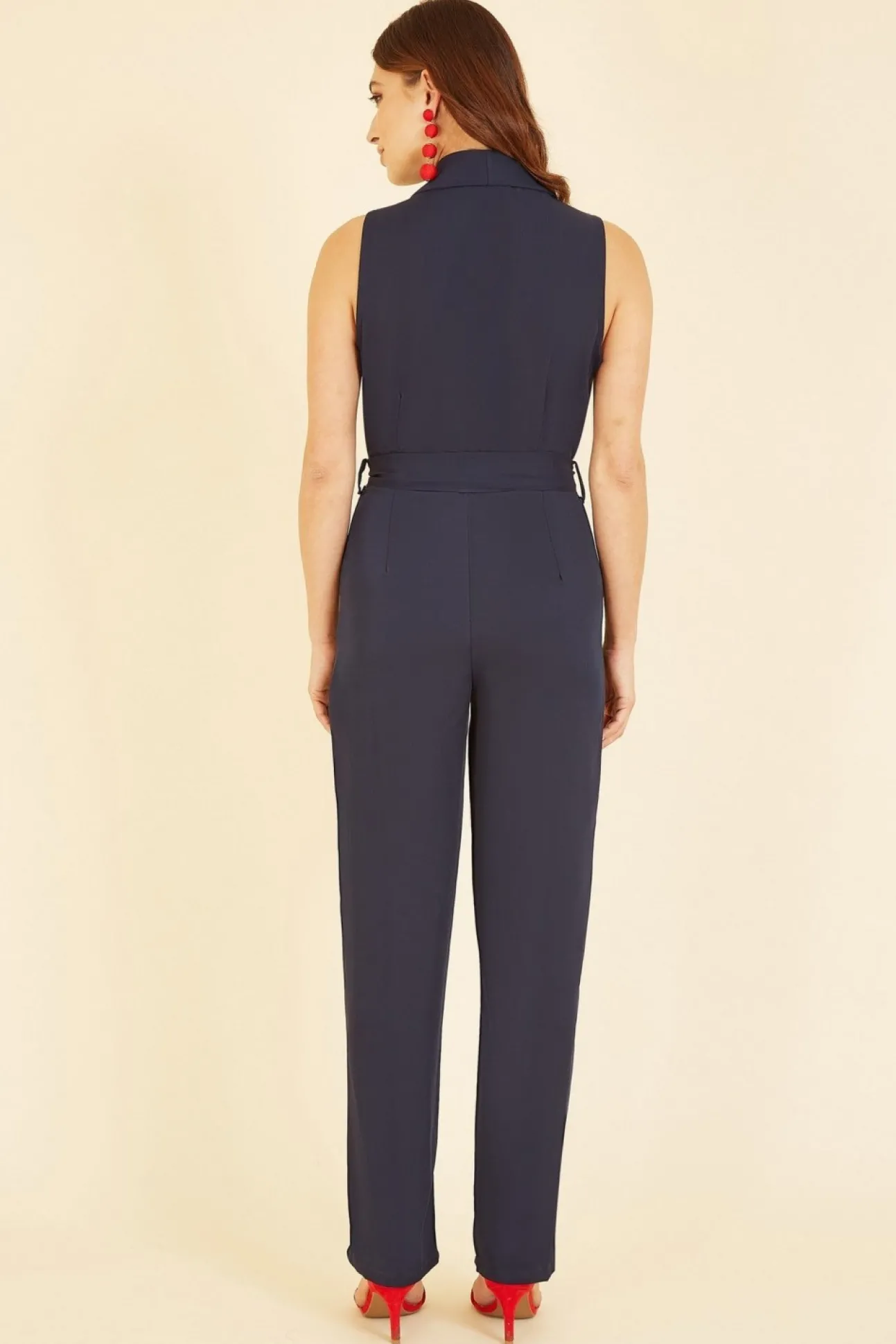 Women Yumi Navy Satin Wrap Front Jumpsuit