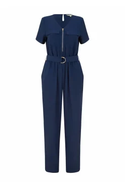 Women Yumi Navy Utility Jumpsuit With Zip And Belt Detail
