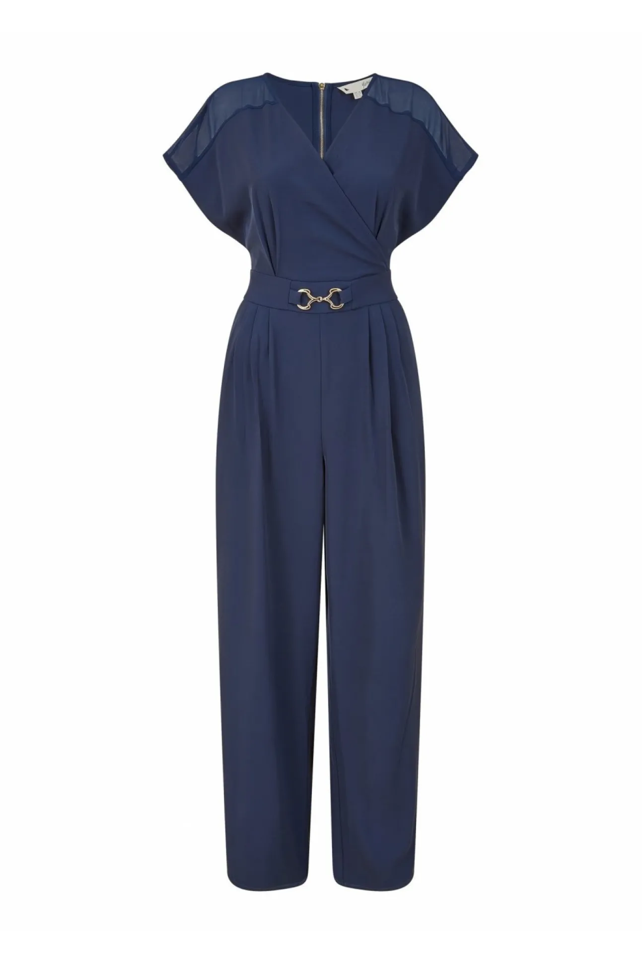 Women Yumi Navy Wrap Jumpsuit With Mesh Panel And Belt Detail