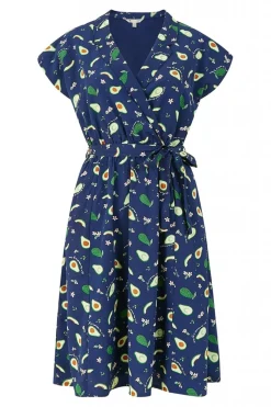 Women Yumi Recycled Avocado Print Wrap Over Dress With Pockets