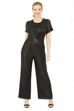 Women Yumi Sequin Jumpsuit Gold Buckle Detail Belt