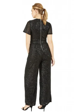 Women Yumi Sequin Jumpsuit Gold Buckle Detail Belt
