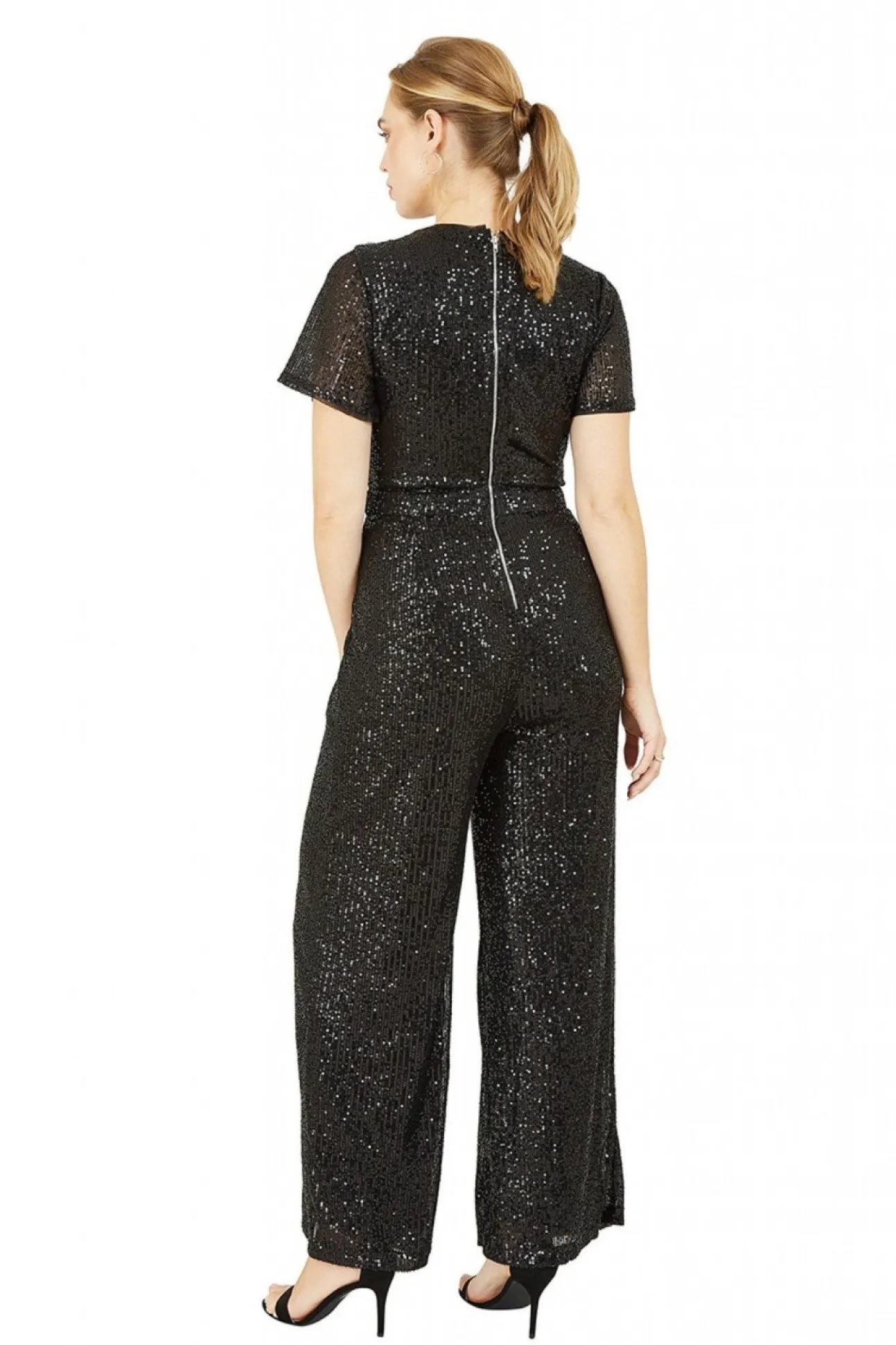 Women Yumi Sequin Jumpsuit Gold Buckle Detail Belt