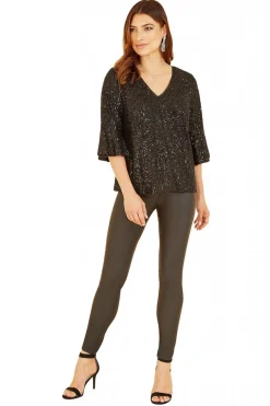 Women Yumi Sequin Top With Fluted Sleeve