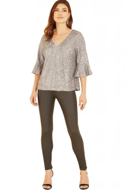 Women Yumi Sequin Top With Fluted Sleeve