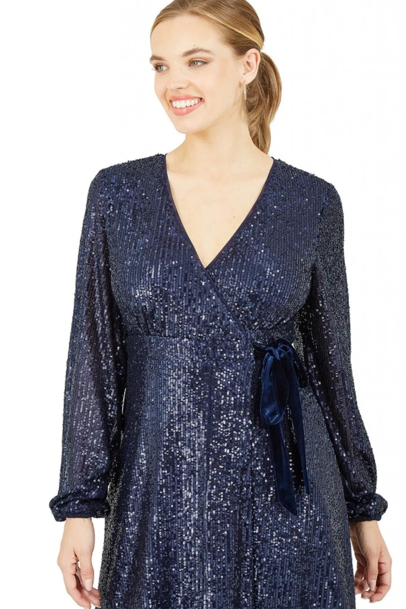 Women Yumi Sequin Wrap Dress With Velvet Tie