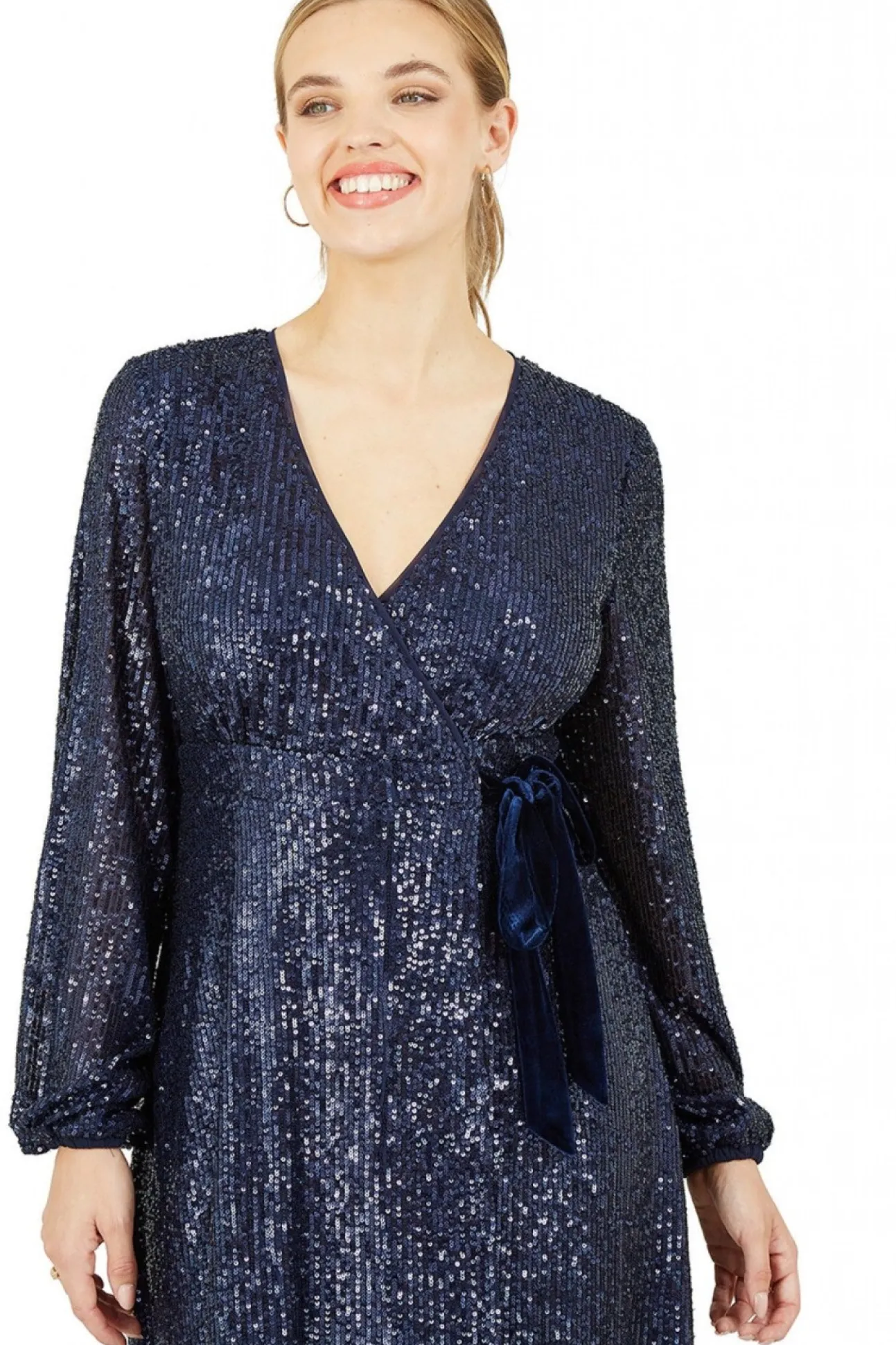 Women Yumi Sequin Wrap Dress With Velvet Tie