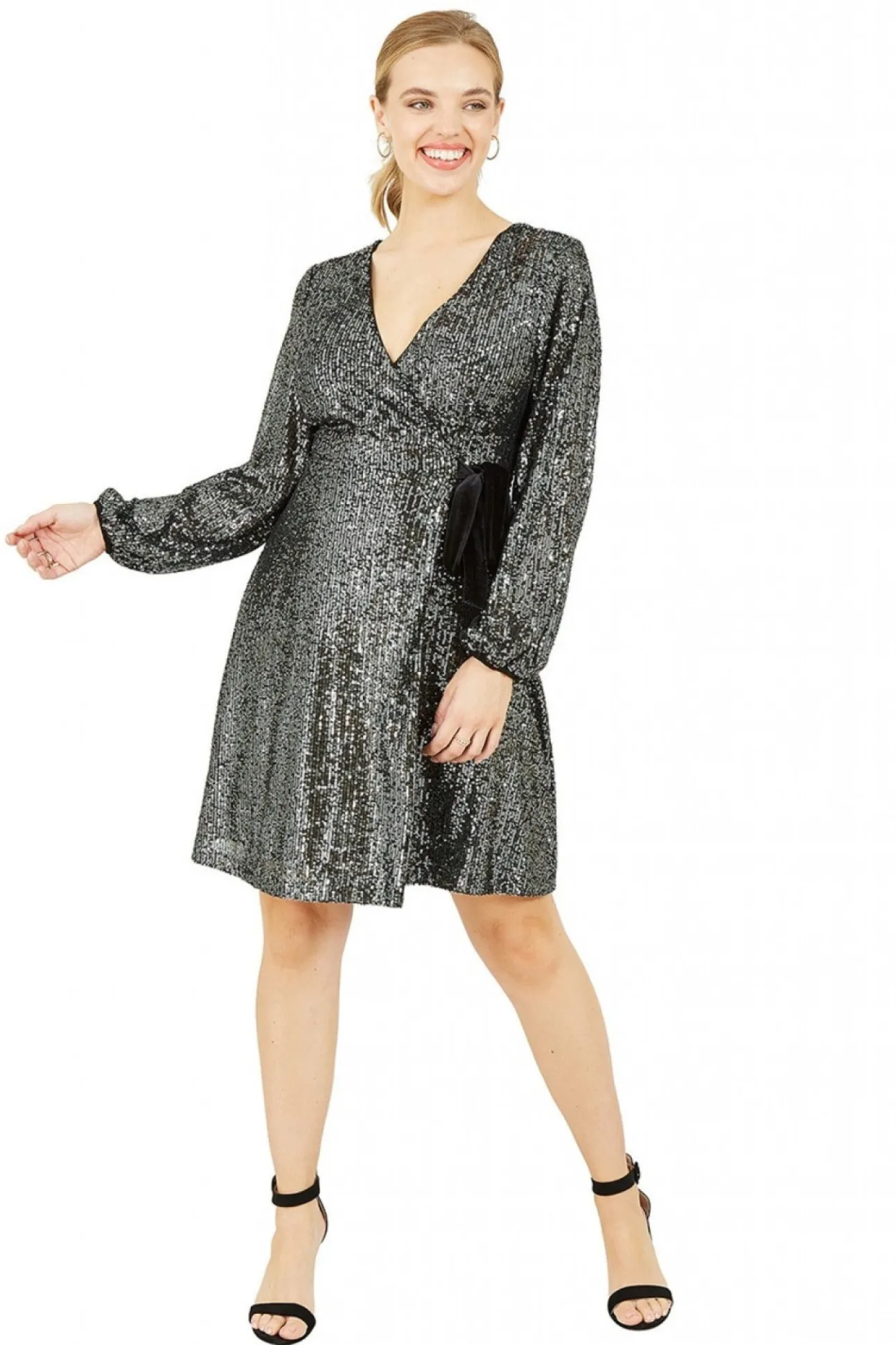 Women Yumi Sequin Wrap Dress With Velvet Tie