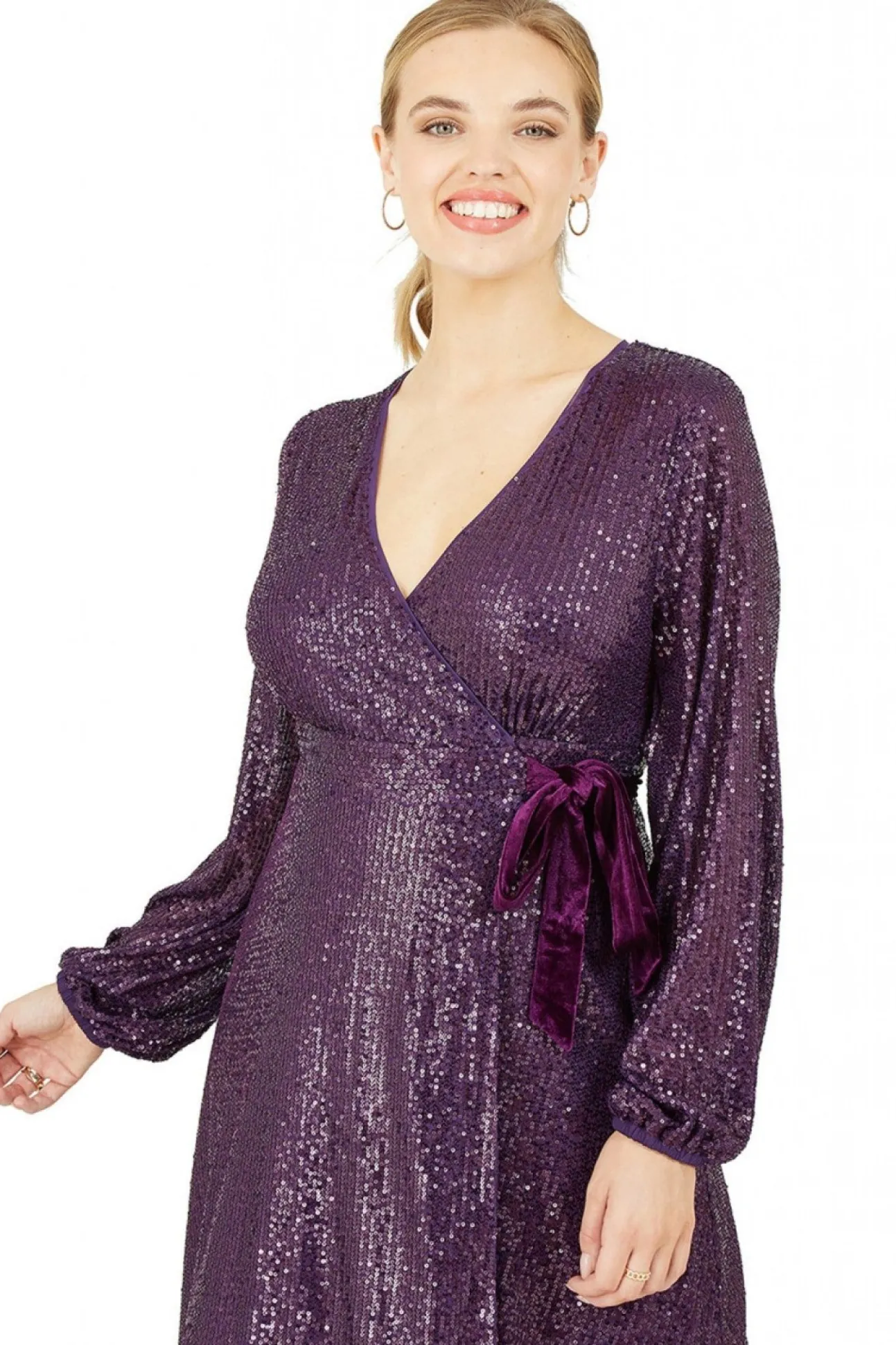 Women Yumi Sequin Wrap Dress With Velvet Tie