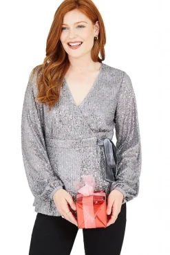Women Yumi Sequin Wrap Top
