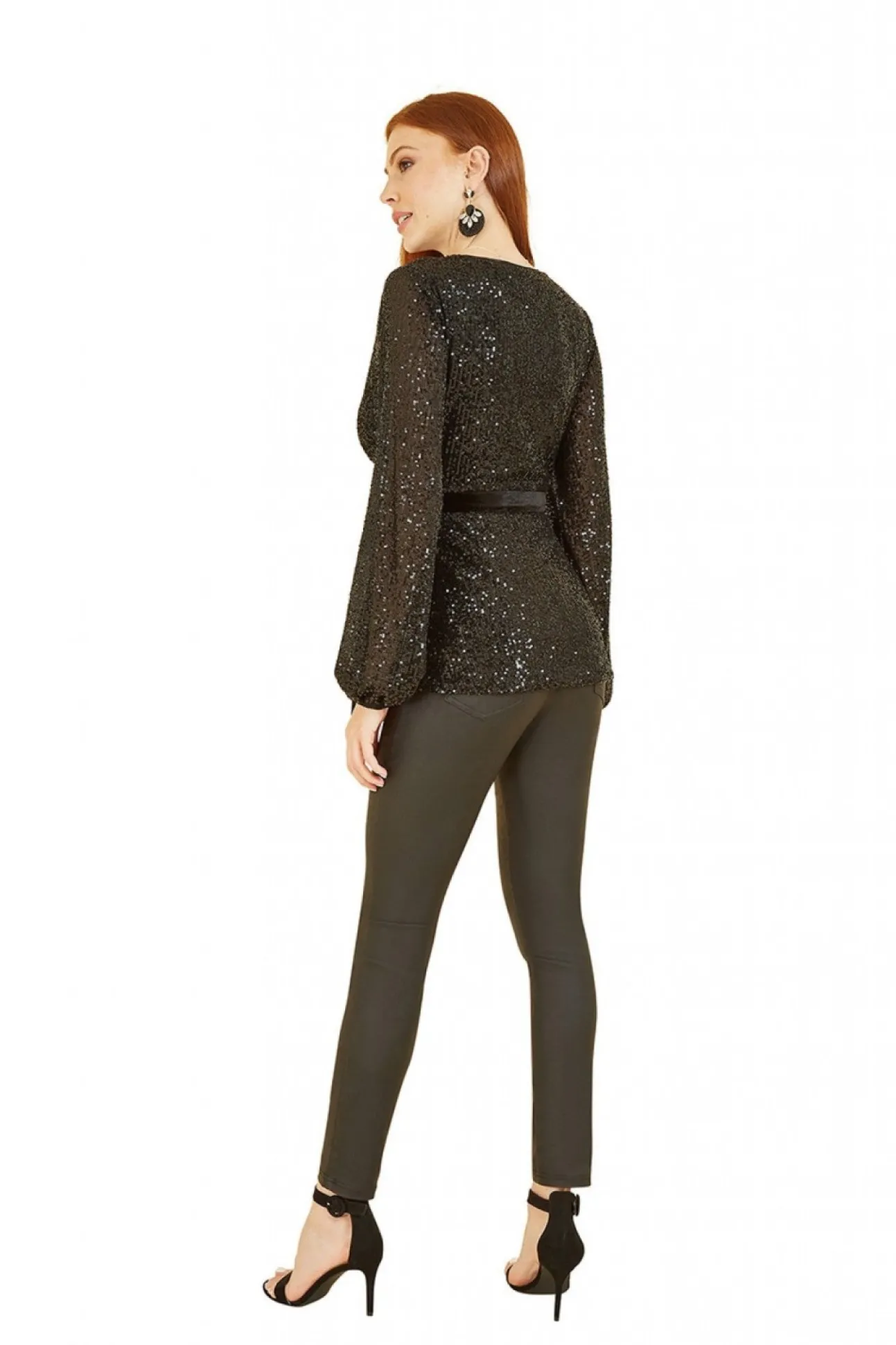 Women Yumi Sequin Wrap Top With Velvet Tie