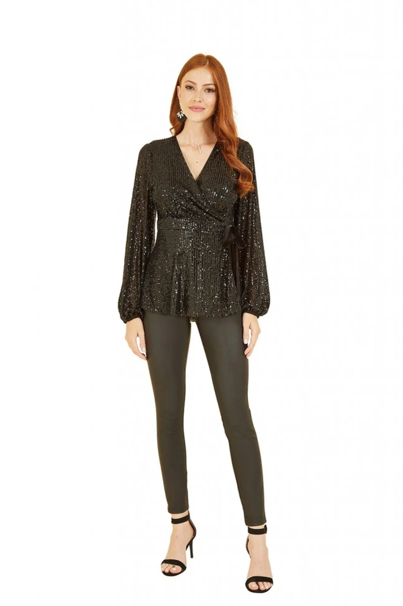 Women Yumi Sequin Wrap Top With Velvet Tie