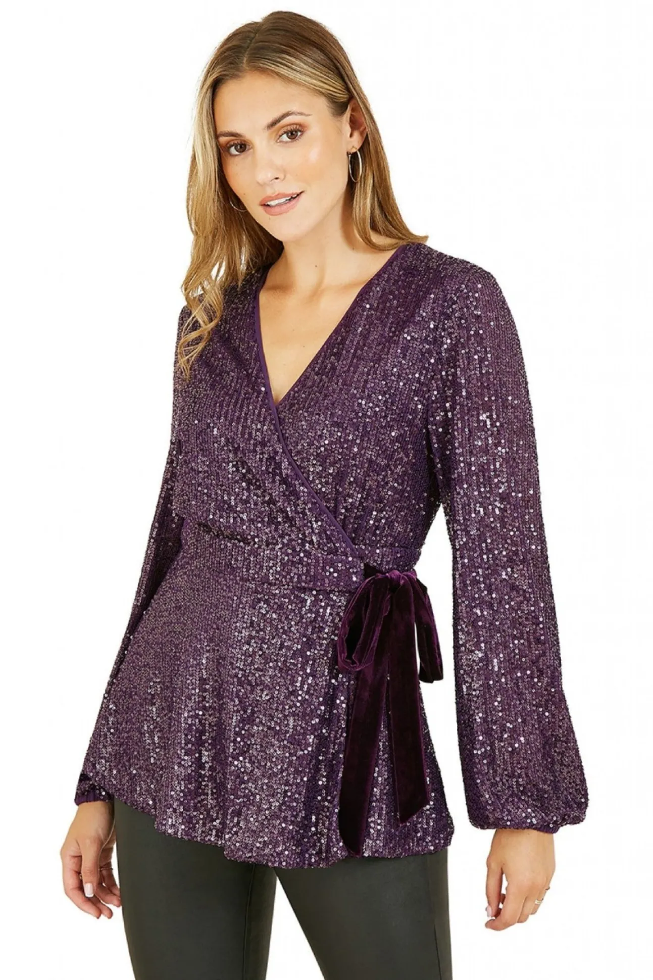 Women Yumi Sequin Wrap Top With Velvet Tie