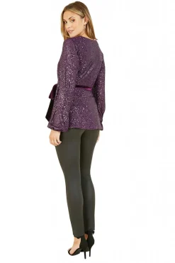 Women Yumi Sequin Wrap Top With Velvet Tie