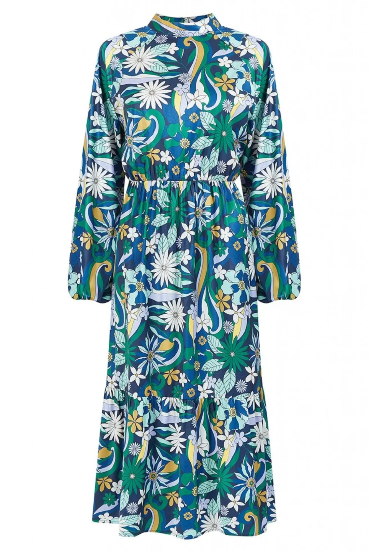 Women Yumi Seventies Floral Print High Neck Midi Dress
