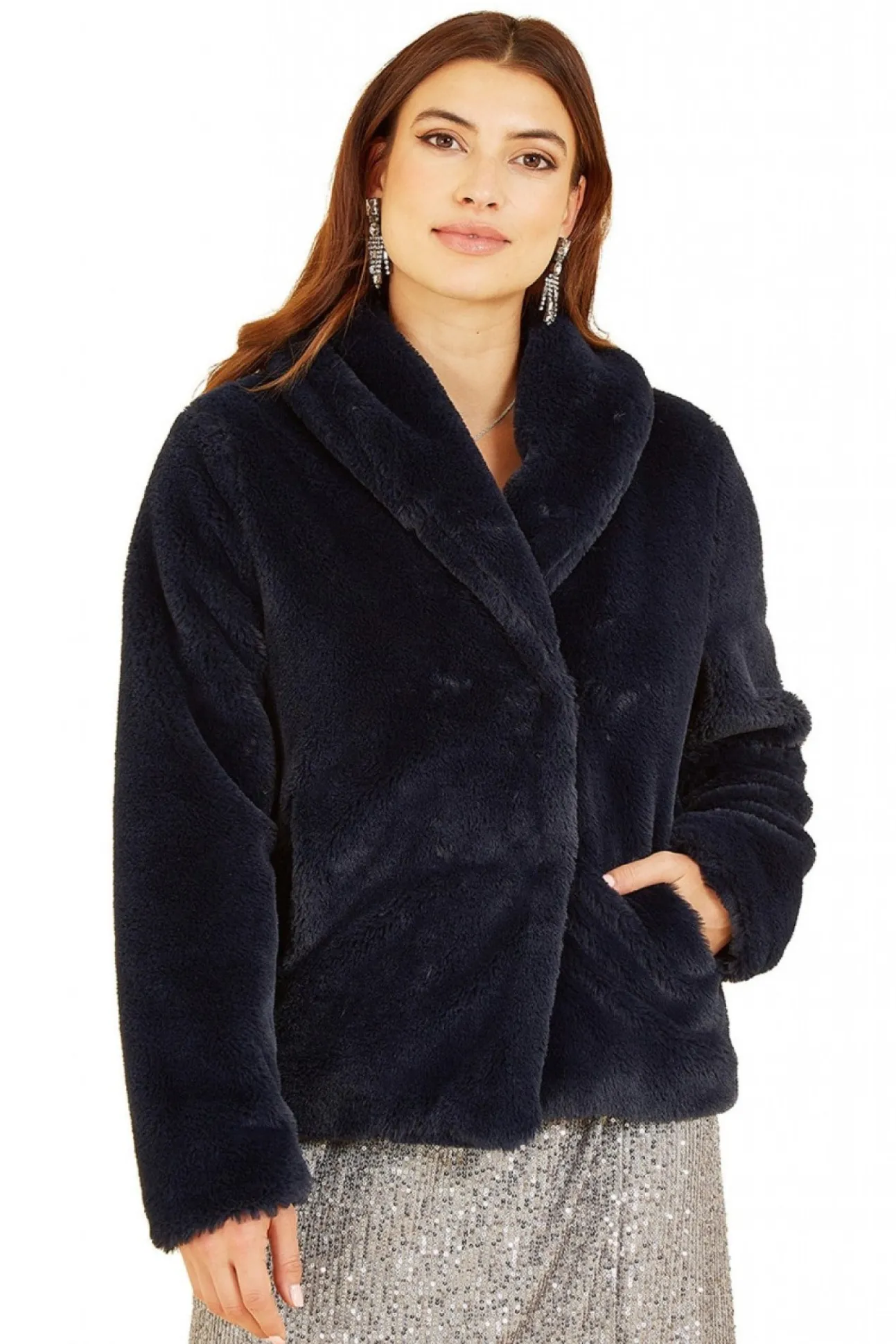Women Yumi Short Wrap Faux Fur Coat