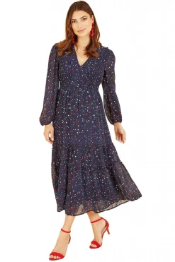 Women Yumi Star Print Long Sleeve Midi Dress