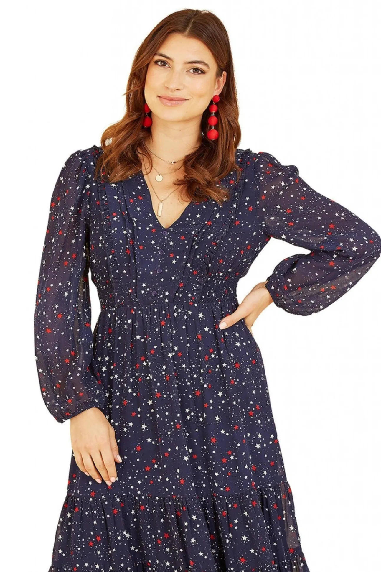 Women Yumi Star Print Long Sleeve Midi Dress
